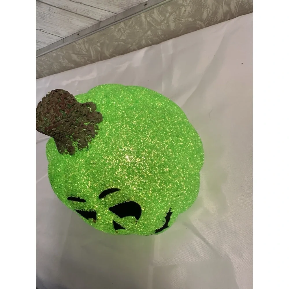 Vtg Melted Plastic Popcorn Green Pumpkin Light Up Halloween K Mart Seasons Brand